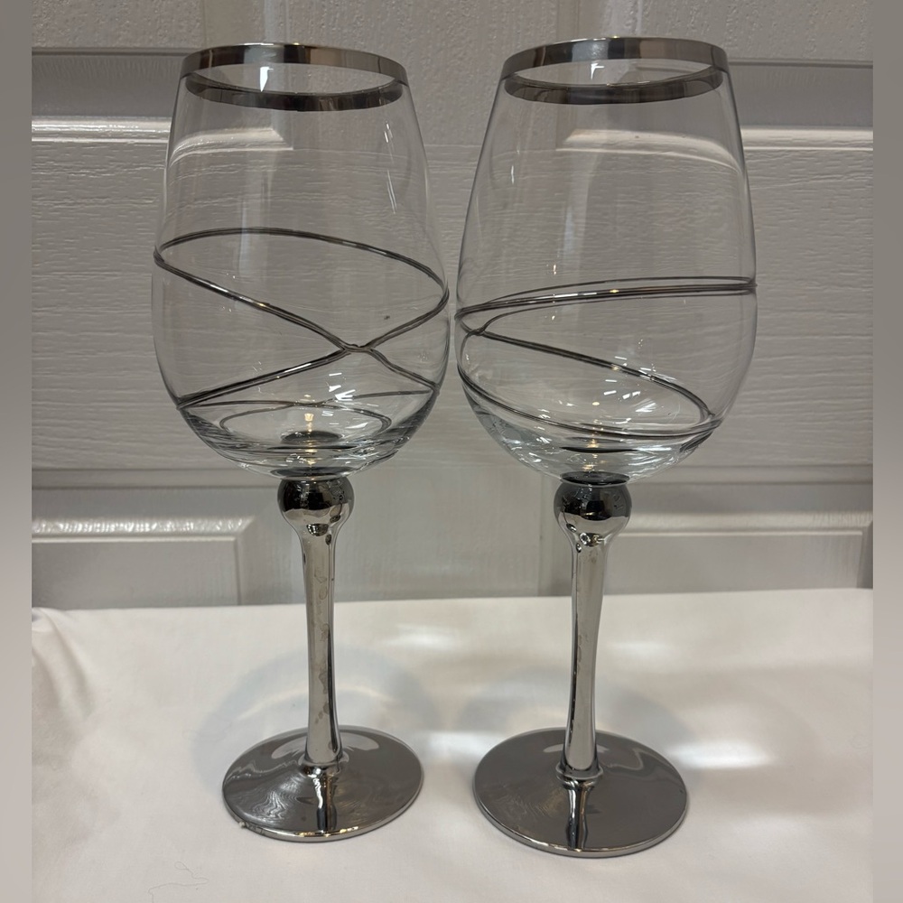 Z Gallerie clear with silver accents, Silver Rimmed & Stemmed 32Oz Wine Glasses